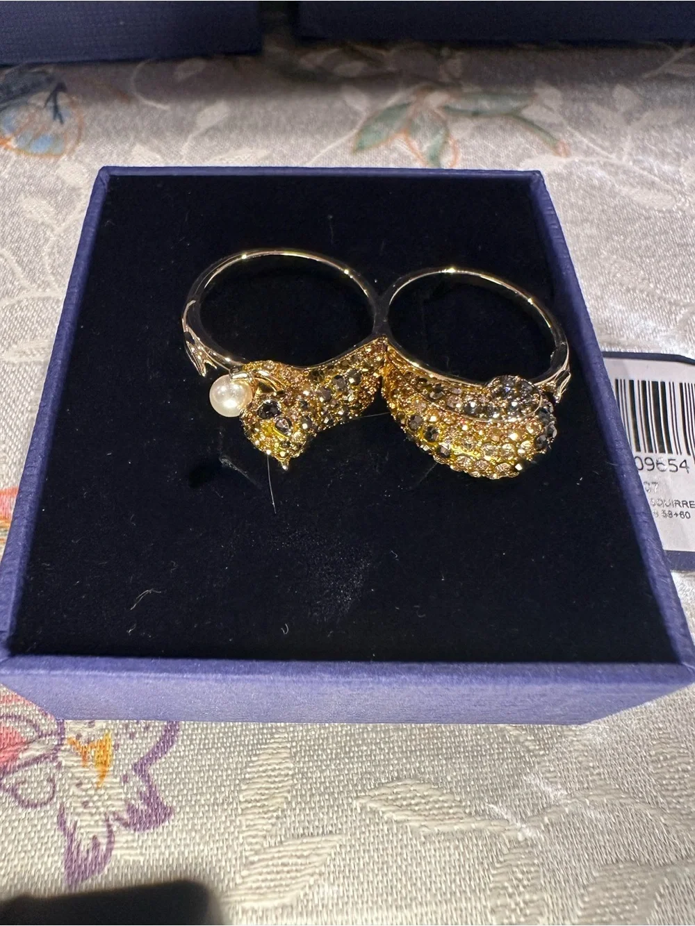 Swarovski Gold-tone Double Squirrel Ring with Pearl Accent - 5448997 - NIB